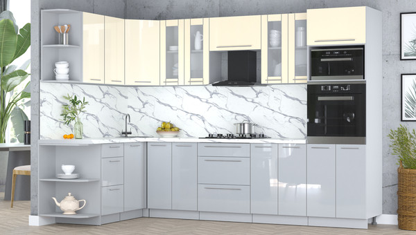 Изображение товара Кухонный гарнитур Интерлиния Мила Пластик 1.68x3.0 LV (ваниль/туманный глянец/белый гранит)