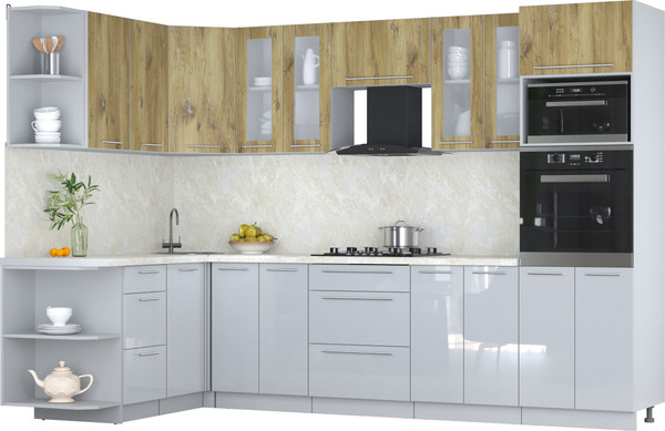 Изображение товара Кухонный гарнитур Интерлиния Мила Пластик 1.68x3.0 LV (дуб эпоксид/туманный глянец/опал светлый)