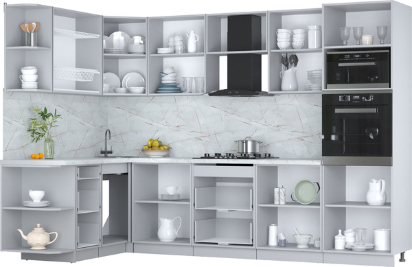 Изображение товара Кухонный гарнитур Интерлиния Мила Пластик 1.68x3.0 LV (дуб эпоксид/туманный глянец/опал светлый)