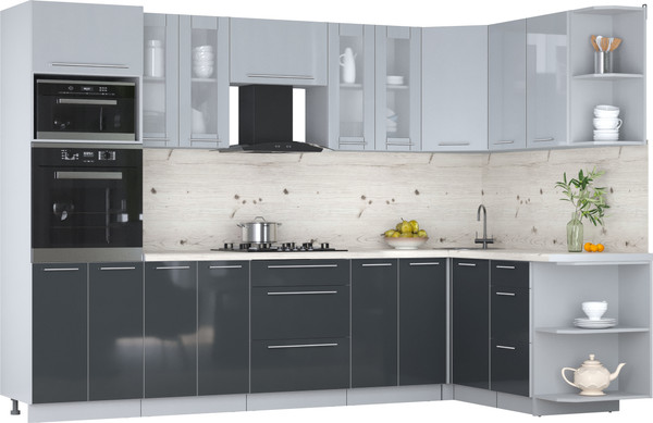 Изображение товара Кухонный гарнитур Интерлиния Мила Пластик 1.68x3.0 PR (туманный глянец/антрацит/бискайская сосна)