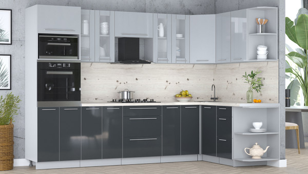 Изображение товара Кухонный гарнитур Интерлиния Мила Пластик 1.68x3.0 PR (туманный глянец/антрацит/бискайская сосна)