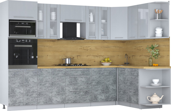 Изображение товара Кухонный гарнитур Интерлиния Мила Пластик 1.68x3.0 PR (туманный глянец/мрамор/дуб бунратти)