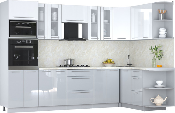 Изображение товара Кухонный гарнитур Интерлиния Мила Пластик 1.68x3.0 PR (белый глянец/туманный глянец/опал светлый)