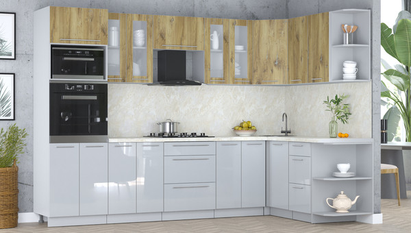 Изображение товара Кухонный гарнитур Интерлиния Мила Пластик 1.68x3.0 PR (дуб эпоксид/туманный глянец/опал светлый)