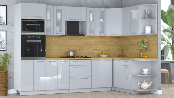 Изображение товара Кухонный гарнитур Интерлиния Мила Пластик 1.68x3.0 PR (туманный глянец/туманный глянец/дуб бунратти)