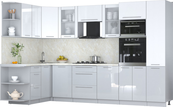 Изображение товара Кухонный гарнитур Интерлиния Мила Пластик 1.68x3.2 LV (белый глянец/туманный глянец/опал светлый)
