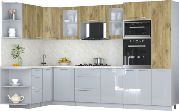 Изображение товара Кухонный гарнитур Интерлиния Мила Пластик 1.68x3.2 LV (дуб эпоксид/туманный глянец/опал светлый)