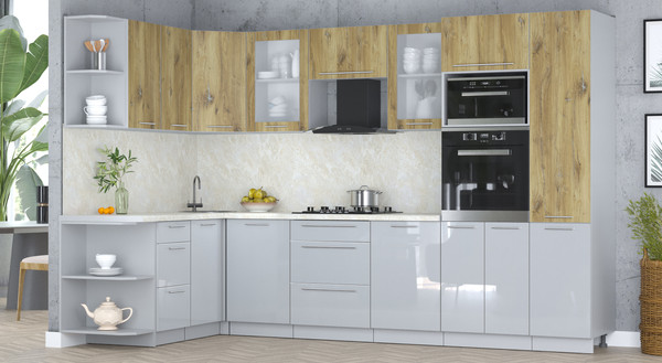 Изображение товара Кухонный гарнитур Интерлиния Мила Пластик 1.68x3.2 LV (дуб эпоксид/туманный глянец/опал светлый)