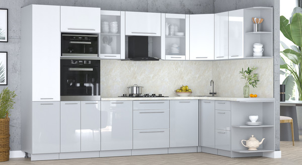 Изображение товара Кухонный гарнитур Интерлиния Мила Пластик 1.68x3.2 PR (белый глянец/туманный глянец/опал светлый)