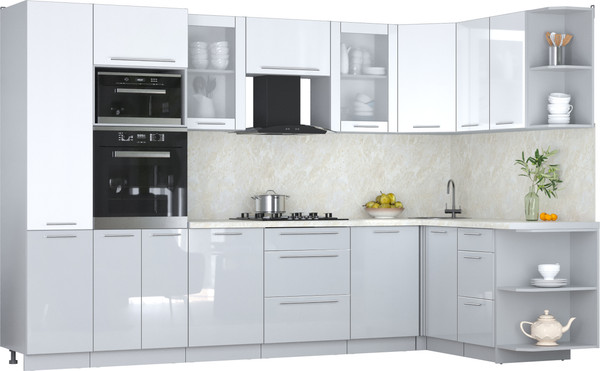 Изображение товара Кухонный гарнитур Интерлиния Мила Пластик 1.68x3.2 PR (белый глянец/туманный глянец/опал светлый)
