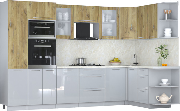 Изображение товара Кухонный гарнитур Интерлиния Мила Пластик 1.68x3.2 PR (дуб эпоксид/туманный глянец/опал светлый)