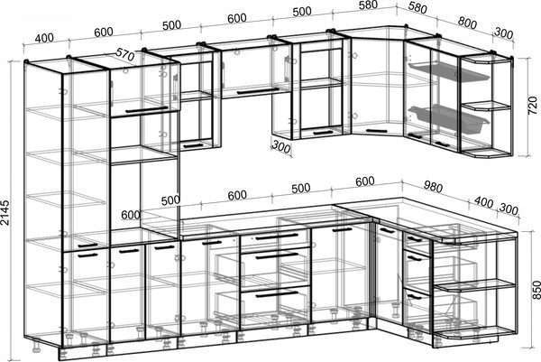 Изображение товара Кухонный гарнитур Интерлиния Мила Пластик 1.68x3.2 PR (дуб эпоксид/туманный глянец/опал светлый)