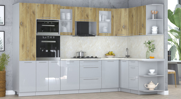 Изображение товара Кухонный гарнитур Интерлиния Мила Пластик 1.68x3.2 PR (дуб эпоксид/туманный глянец/опал светлый)