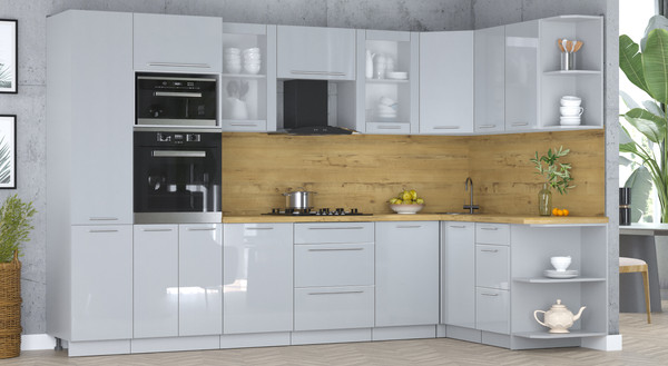 Изображение товара Кухонный гарнитур Интерлиния Мила Пластик 1.68x3.2 PR (туманный глянец/туманный глянец/дуб бунратти)