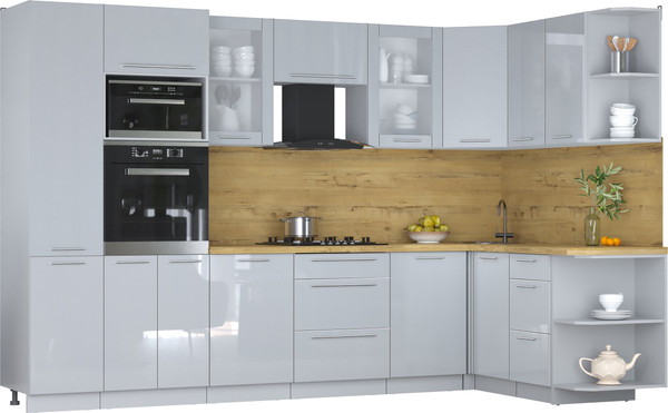 Изображение товара Кухонный гарнитур Интерлиния Мила Пластик 1.68x3.2 PR (туманный глянец/туманный глянец/дуб бунратти)