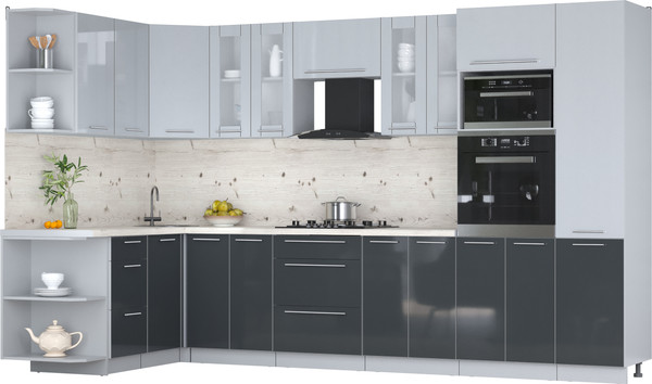 Изображение товара Кухонный гарнитур Интерлиния Мила Пластик 1.68x3.4 LV (туманный глянец/антрацит/бискайская сосна)