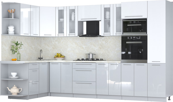 Изображение товара Кухонный гарнитур Интерлиния Мила Пластик 1.68x3.4 LV (белый глянец/туманный глянец/опал светлый)