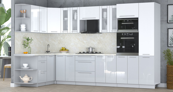 Изображение товара Кухонный гарнитур Интерлиния Мила Пластик 1.68x3.4 LV (белый глянец/туманный глянец/опал светлый)