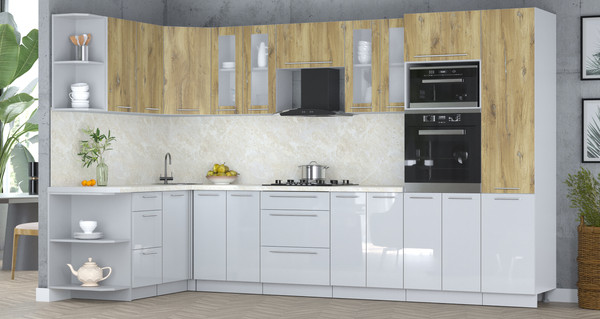 Изображение товара Кухонный гарнитур Интерлиния Мила Пластик 1.68x3.4 LV (дуб эпоксид/туманный глянец/опал светлый)