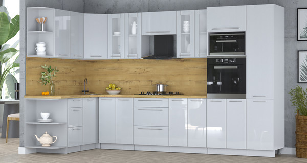 Изображение товара Кухонный гарнитур Интерлиния Мила Пластик 1.68x3.4 LV (туманный глянец/туманный глянец/дуб бунратти)