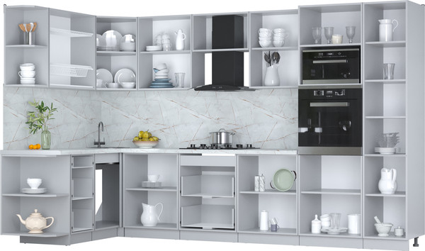 Изображение товара Кухонный гарнитур Интерлиния Мила Пластик 1.68x3.4 LV (туманный глянец/черный глянец/дуб бунратти)