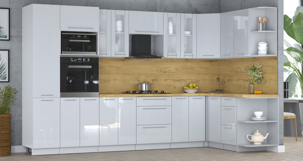 Изображение товара Кухонный гарнитур Интерлиния Мила Пластик 1.68x3.4 PR (туманный глянец/туманный глянец/дуб бунратти)