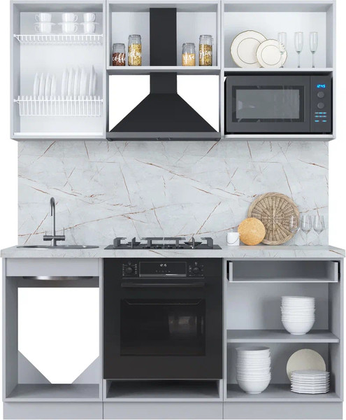 Изображение товара Кухонный гарнитур Интерлиния Мила Пластик 1.7 (туманный глянец/черный глянец/дуб бунратти)