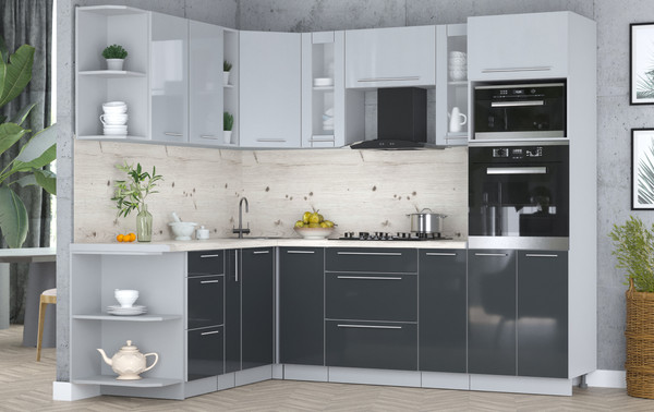 Изображение товара Кухонный гарнитур Интерлиния Мила Пластик 1.88x2.4 LV (туманный глянец/антрацит/бискайская сосна)