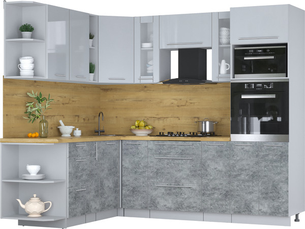 Изображение товара Кухонный гарнитур Интерлиния Мила Пластик 1.88x2.4 LV (туманный глянец/мрамор/дуб бунратти)