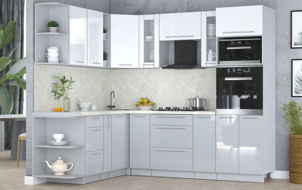 Изображение товара Кухонный гарнитур Интерлиния Мила Пластик 1.88x2.4 LV (белый глянец/туманный глянец/опал светлый)