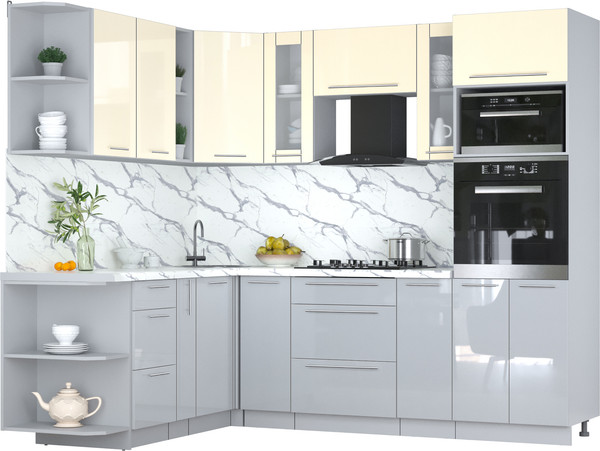 Изображение товара Кухонный гарнитур Интерлиния Мила Пластик 1.88x2.4 LV (ваниль/туманный глянец/белый гранит)