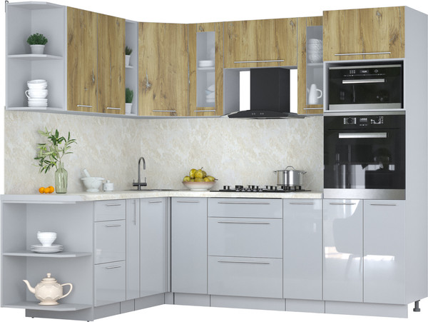 Изображение товара Кухонный гарнитур Интерлиния Мила Пластик 1.88x2.4 LV (дуб эпоксид/туманный глянец/опал светлый)