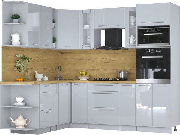 Изображение товара Кухонный гарнитур Интерлиния Мила Пластик 1.88x2.4 LV (туманный глянец/туманный глянец/дуб бунратти)