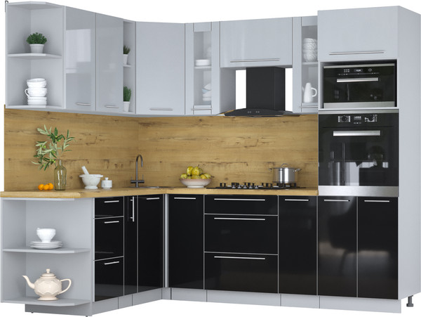 Изображение товара Кухонный гарнитур Интерлиния Мила Пластик 1.88x2.4 LV (туманный глянец/черный глянец/дуб бунратти)