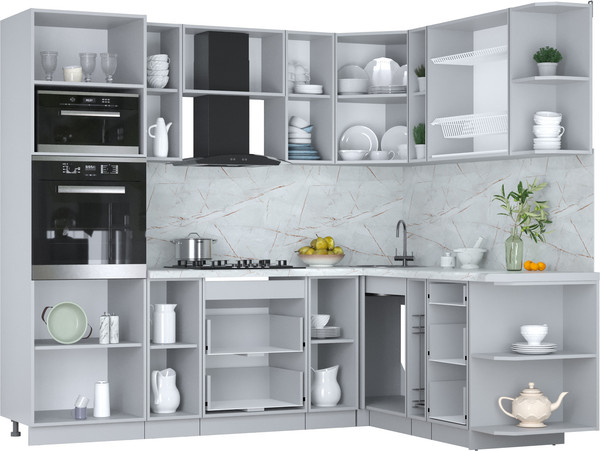 Изображение товара Кухонный гарнитур Интерлиния Мила Пластик 1.88x2.4 PR (белый глянец/туманный глянец/опал светлый)