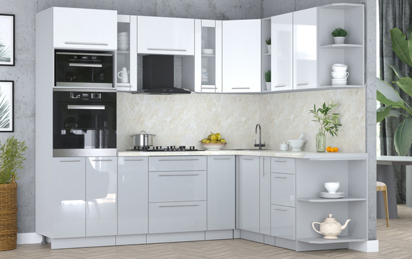 Изображение товара Кухонный гарнитур Интерлиния Мила Пластик 1.88x2.4 PR (белый глянец/туманный глянец/опал светлый)