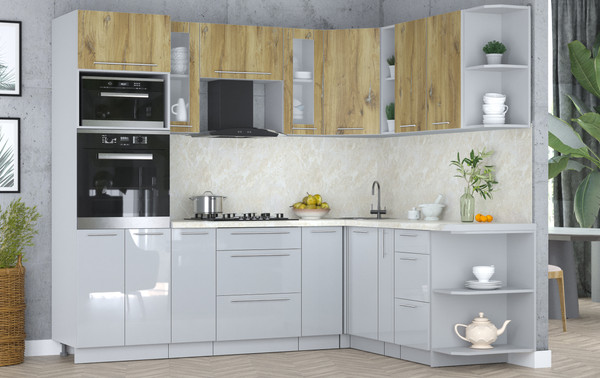 Изображение товара Кухонный гарнитур Интерлиния Мила Пластик 1.88x2.4 PR (дуб эпоксид/туманный глянец/опал светлый)