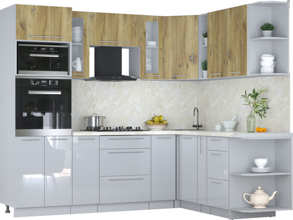 Изображение товара Кухонный гарнитур Интерлиния Мила Пластик 1.88x2.4 PR (дуб эпоксид/туманный глянец/опал светлый)