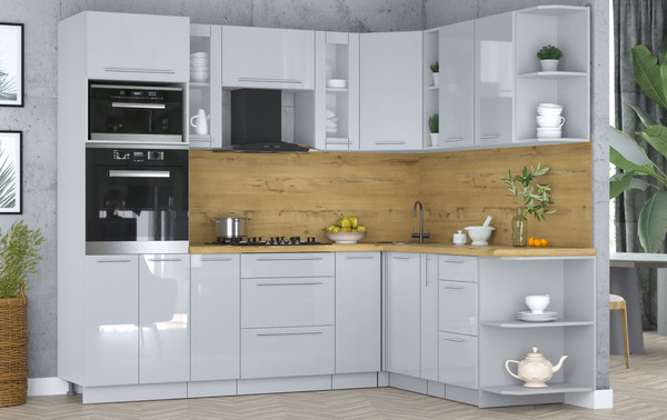 Изображение товара Кухонный гарнитур Интерлиния Мила Пластик 1.88x2.4 PR (туманный глянец/туманный глянец/дуб бунратти)