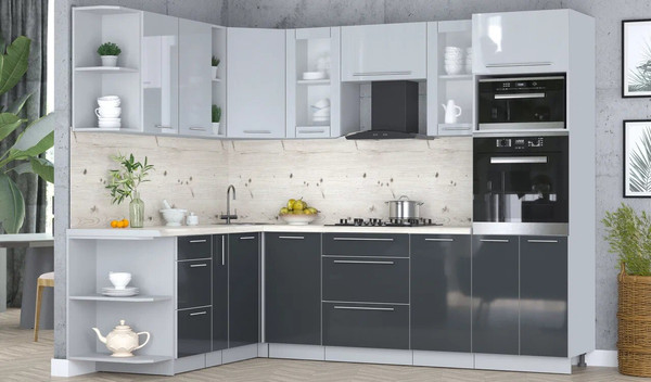 Изображение товара Кухонный гарнитур Интерлиния Мила Пластик 1.88x2.6 LV (туманный глянец/антрацит/бискайская сосна)