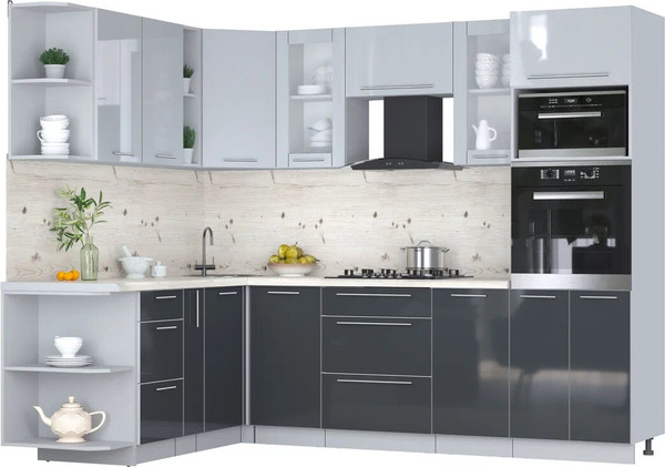 Изображение товара Кухонный гарнитур Интерлиния Мила Пластик 1.88x2.6 LV (туманный глянец/антрацит/бискайская сосна)