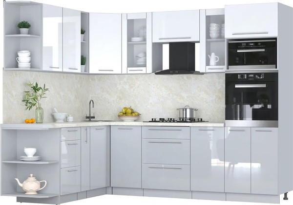 Изображение товара Кухонный гарнитур Интерлиния Мила Пластик 1.88x2.6 LV (белый глянец/туманный глянец/опал светлый)