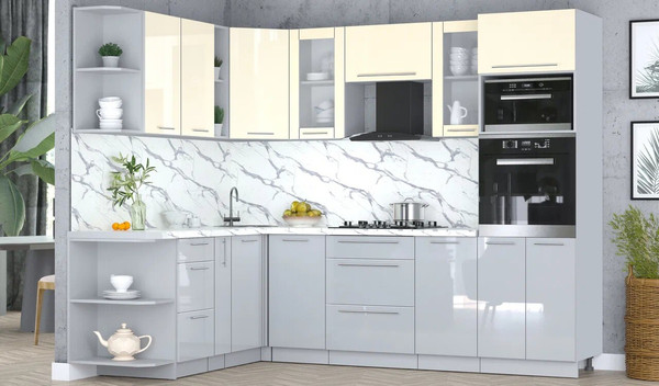 Изображение товара Кухонный гарнитур Интерлиния Мила Пластик 1.88x2.6 LV (ваниль/туманный глянец/белый гранит)