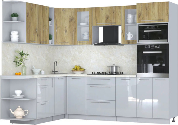 Изображение товара Кухонный гарнитур Интерлиния Мила Пластик 1.88x2.6 LV (дуб эпоксид/туманный глянец/опал светлый)