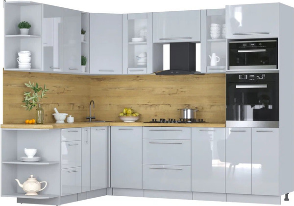 Изображение товара Кухонный гарнитур Интерлиния Мила Пластик 1.88x2.6 LV (туманный глянец/туманный глянец/дуб бунратти)