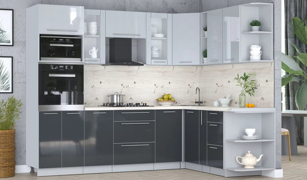 Изображение товара Кухонный гарнитур Интерлиния Мила Пластик 1.88x2.6 PR (туманный глянец/антрацит/бискайская сосна)