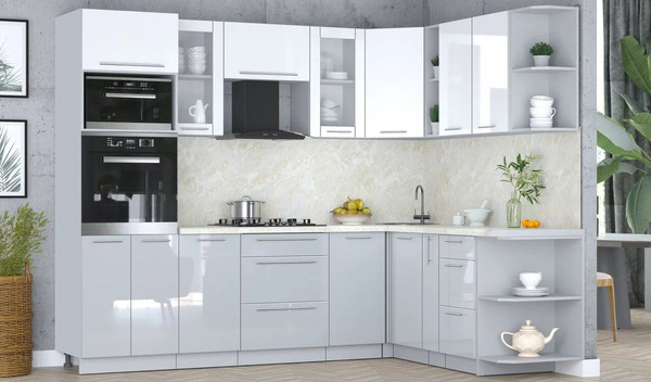 Изображение товара Кухонный гарнитур Интерлиния Мила Пластик 1.88x2.6 PR (белый глянец/туманный глянец/опал светлый)