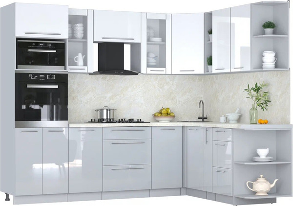 Изображение товара Кухонный гарнитур Интерлиния Мила Пластик 1.88x2.6 PR (белый глянец/туманный глянец/опал светлый)