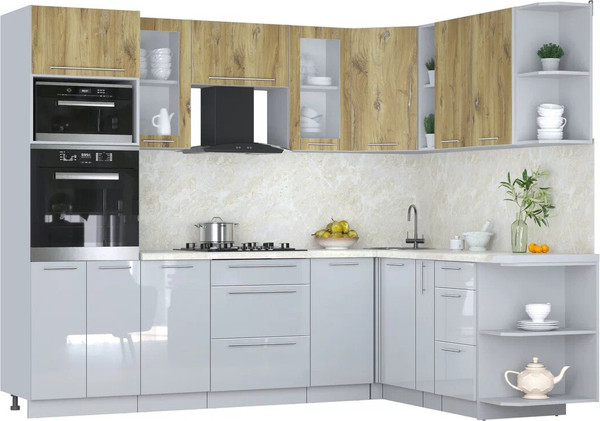 Изображение товара Кухонный гарнитур Интерлиния Мила Пластик 1.88x2.6 PR (дуб эпоксид/туманный глянец/опал светлый)