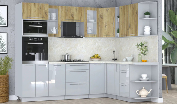 Изображение товара Кухонный гарнитур Интерлиния Мила Пластик 1.88x2.6 PR (дуб эпоксид/туманный глянец/опал светлый)